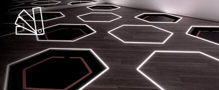 Gimnasio con luces hexagonales reflejadas en el suelo Pavigym Traffic
